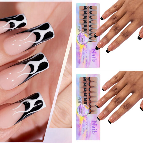 150 τεμάχια Press On Nails Gel Ψεύτικες Μύτες 3 σε 1Προχρωματισμένα Γαλλικά Νύχια Ψεύτικα 1