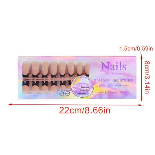 150 τεμάχια Press On Nails Gel Ψεύτικες Μύτες 3 σε 1Προχρωματισμένα Γαλλικά Νύχια Ψεύτικα 2
