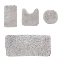 Ensemble de tapis de salle de bain, tapis de toilette moelleux en forme de U, gris, 4 pièces