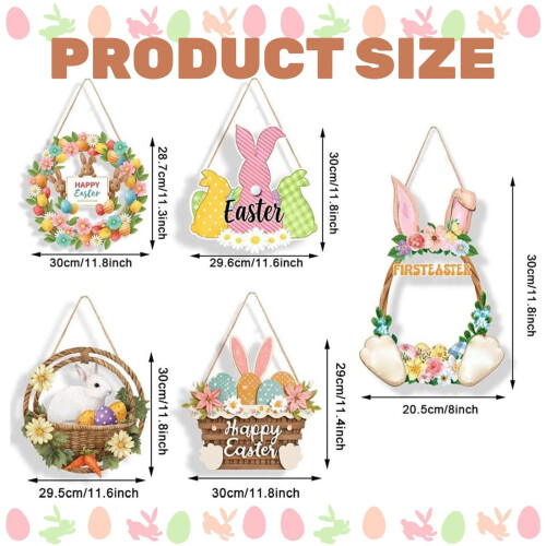 Wooden Easter Door Wreath Rabbit Design 1 Piece 2