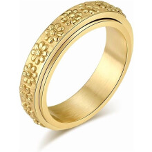 Anello anti-ansia da donna in acciaio inossidabile 6 mm con margherite e girasoli