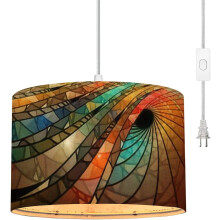 Stained Glass Pendant Light Fabric Shade 16.4FT Cord