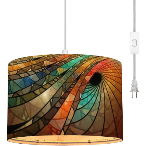 Stained Glass Pendant Light Fabric Shade 16.4FT Cord
