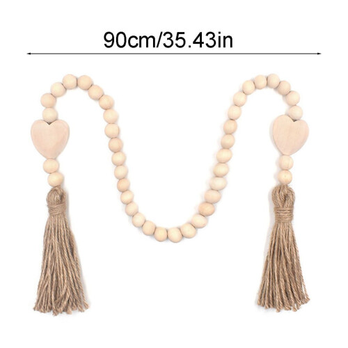 Wooden Bead String Decoration, 90 cm, Natural Brown 2