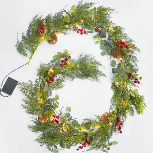 6ft Pre-Lit Pine Garland with LED Lights