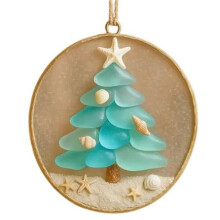 Kerstboomversiering van zeeglas, hanger met kustthema, 1 stuk