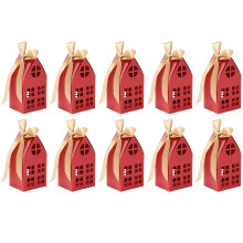 Boîtes cadeaux en forme de maison rouges avec ruban doré (10 pièces)