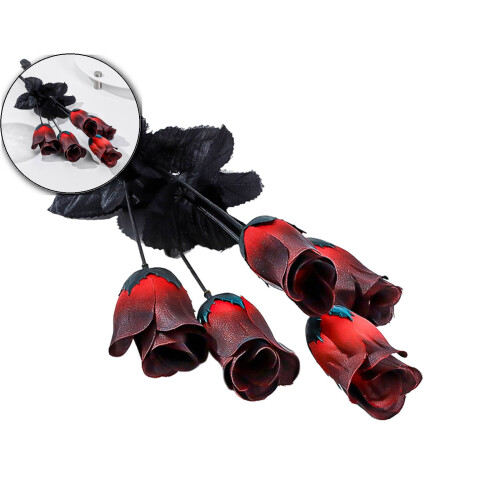 Rosa artificiale nera con 5 fiori, stelo da 40 cm