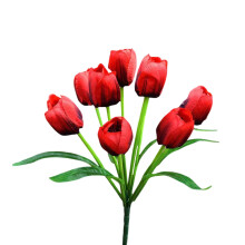 Tulipas artificiais de seda, 9 cabeças, 40 cm (15,8 polegadas), vermelhas
