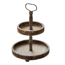 Tavă de servire cu două niveluri, decor rustic din lemn