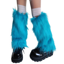 Dames pluizige felblauwe beenwarmers, zacht pluche winteraccessoire voor verkleedfeestjes, laarzentoppers, sokken zonder voetjes