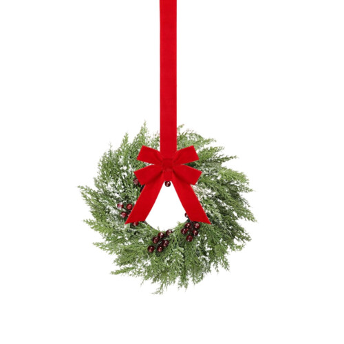 12-pack mini-kerstkransen van 30 cm met rode strik & 1