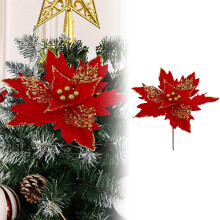 33 cm-es csillámos mikulásvirág dísz szárral