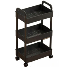 3-Tier Rolling Storage Cart with Wheels, Perforated Shelves, Compatible with Bathroom/Kitchen/Office/Bedroom