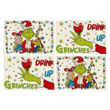 Kerst placemats van linnen met cartoonprint (4 stuks)