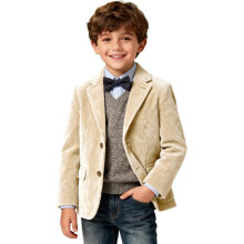 Blazer de veludo cotelê infantil retrô, corte slim, dois botões.