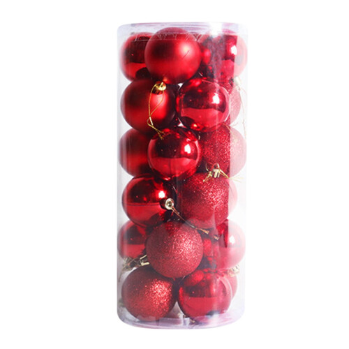 Red Christmas Baubles 30mm, 24-Piece Plastic Ornament Set 1