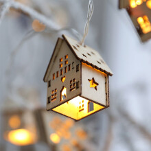Guirlande lumineuse de Noël en bois en forme de maison, 1 pièce