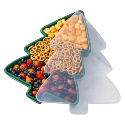 Weihnachtsbaum-Snacktablett mit Deckel (1 Stück)