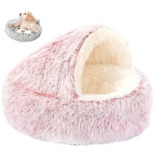 Cozy Cocoon Dog Bed,Hooded Calming Plush Bed for Dogs & Cats,with Removable Cover & Non-Slip Bottom,for Small Medium Large