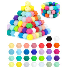Sechseckige Silikonperlen, 14 mm, 90 Stück, 30 Farben