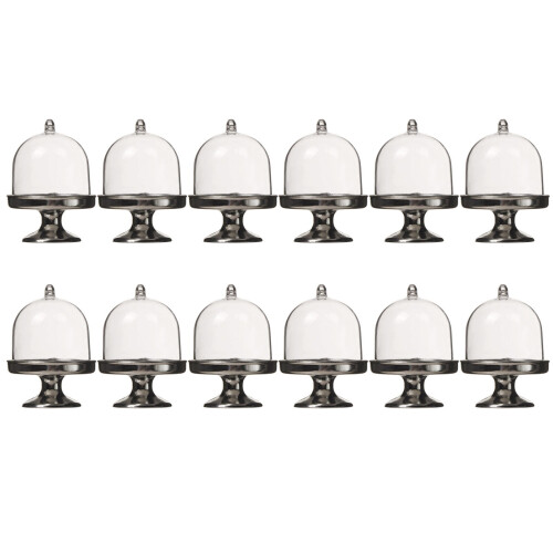 Conjunto de 12 pratos de plástico para sobremesa com tampa.