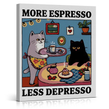 Tableau sur toile « Chat café » – Affiche Chat noir
