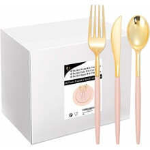 Pink & Gold Disposable Cutlery Set 144 pcs