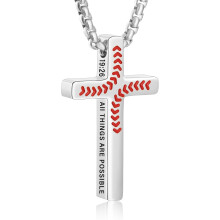 Baseball-Kreuzkette mit Bibelvers für Herren, Edelstahl 316L