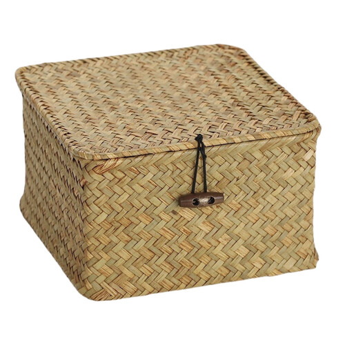 Wicker Storage Basket with Lid, Rectangular Woven Organizer for Home Decor – 5.5"x5.5"x3.9" 1