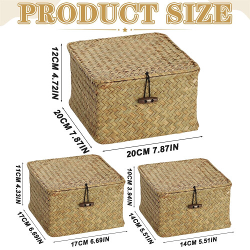 Wicker Storage Basket with Lid, Rectangular Woven Organizer for Home Decor – 5.5"x5.5"x3.9" 2