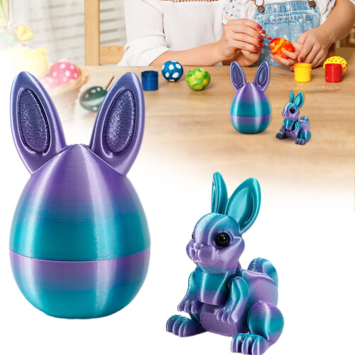 Fun Easter Bunny Egg Decor, 3D Printed Flexible Rabbit Eggs Set, Easter Basket Stuffer, Compatible with Easter Crafts – 1PC, 3.3"x1.9" 1