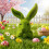 Easter Bunny Resin Figurine Faux Moss Flocking 5