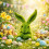 Easter Bunny Resin Figurine Faux Moss Flocking 6