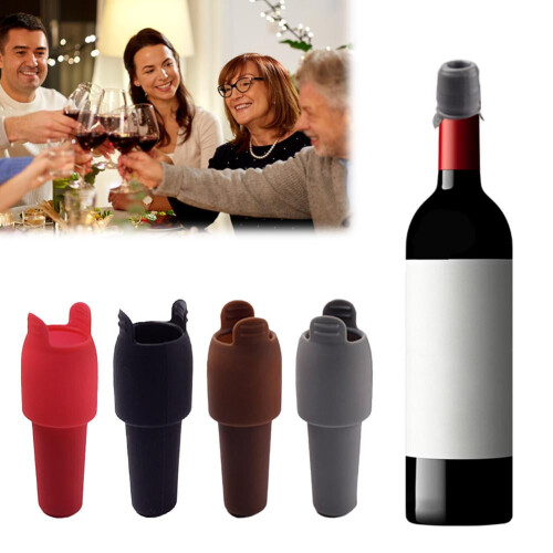 Silikon-Weinstopfen – Schwarz, Rot, Braun, Grau, 4er-Pack 2