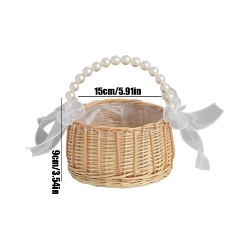 Small Wicker Flower Girl Basket with Handle 2