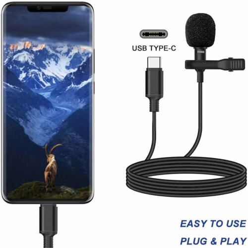 USB C Lapel Mic for Computers with Noise Cancelling Technology,Lavalier Microphone for Streaming Interviews Online Video 1