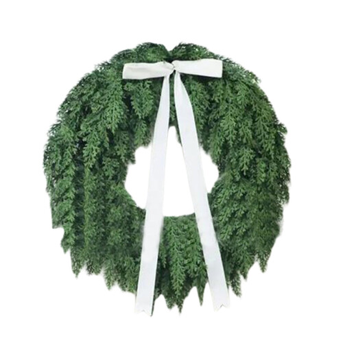 Evergreen Cedar Wreath 18 in with White Bow 1