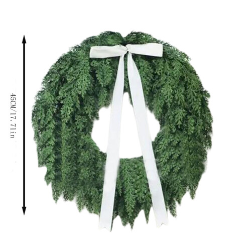 Evergreen Cedar Wreath 18 in with White Bow 2