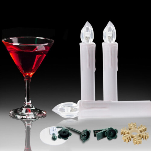 Lot de 20 bougies coniques LED avec télécommande, clips et ventouses 1