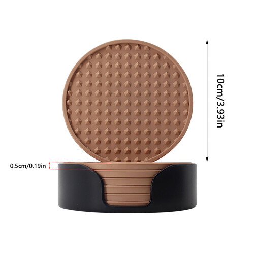 Silicone Coasters Set of 6 with Stand, Brown 2