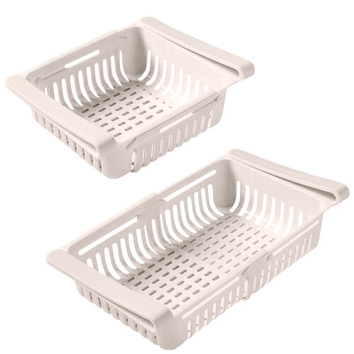 Fridge Drawer Organize, Retractable Refrigerator Storage Box, Adjustable Kitchen Organizer with Pull Out Rack Box(Beige) 2