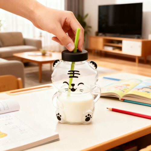 Easy Cleaning Durable Glass Bear Cup Leak Resistant Lid- 1 3 2