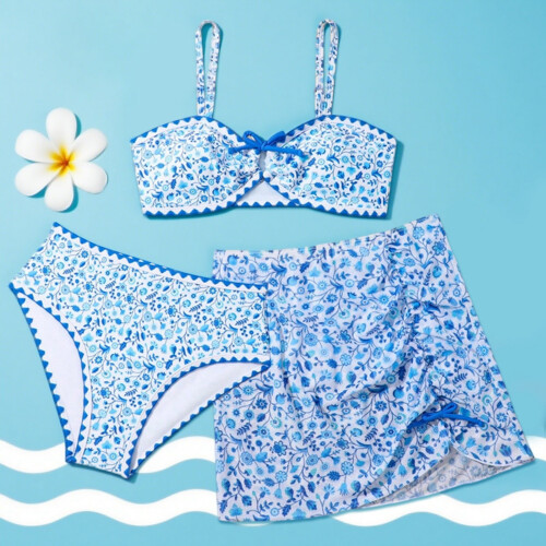 Σετ μπικίνι για κορίτσια, floral print, δύο τεμαχίων tankini, τοπ και κάτω μέρος με κάλυμμα, 1