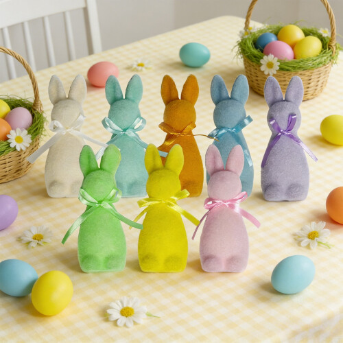 Easter Rabbit Ornament Flocked Bunny with Bow Tie 1pc 1