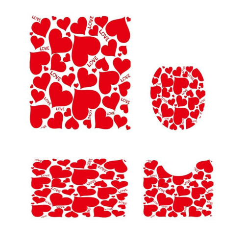 Ensemble rideau de douche Saint-Valentin cœur rouge 4 pièces 1