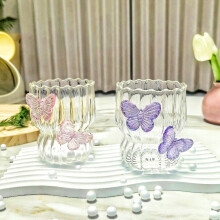 Artistic Butterfly Decorated Glass Cup with-white butterfly