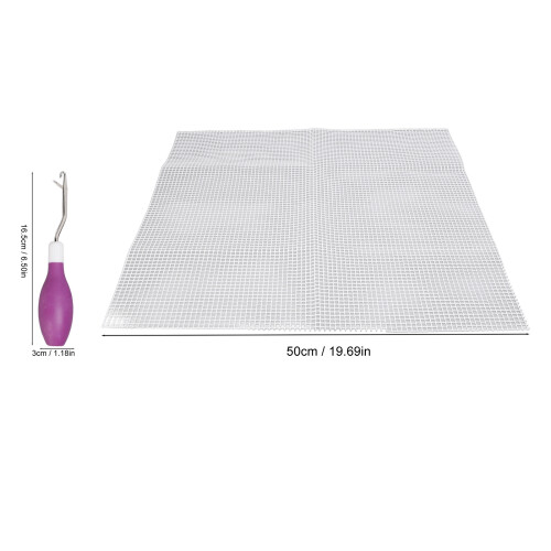 Hook and Loop Rug Kit 50x50cm with Latch Hook Tool Purple Rubber Handle Crafts 1
