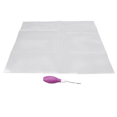Hook and Loop Rug Kit 50x50cm with Latch Hook Tool Purple Rubber Handle Crafts 2