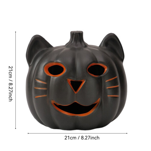 Lanterne citrouille chat noir en céramique (1 pièce) 1